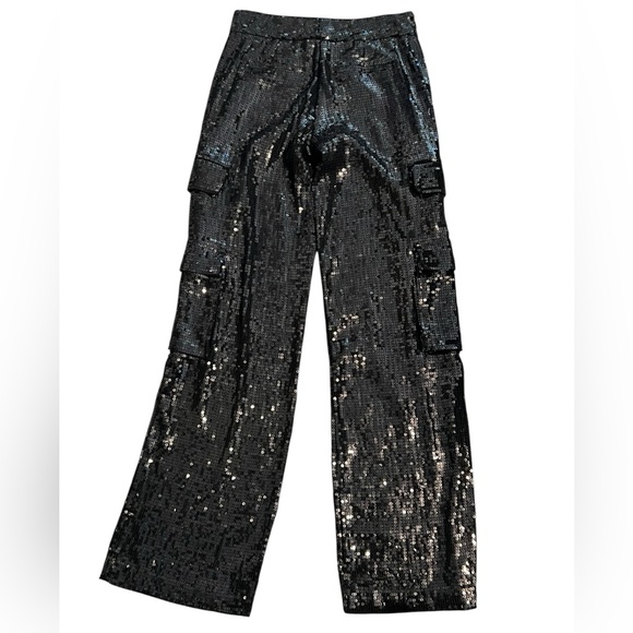 Women's Alice + Olivia Black Sequin Wide Leg Pants Size 2 - Picture 2 of 10